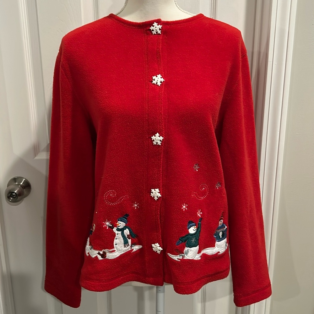C & B Sport size small red top with snowmen